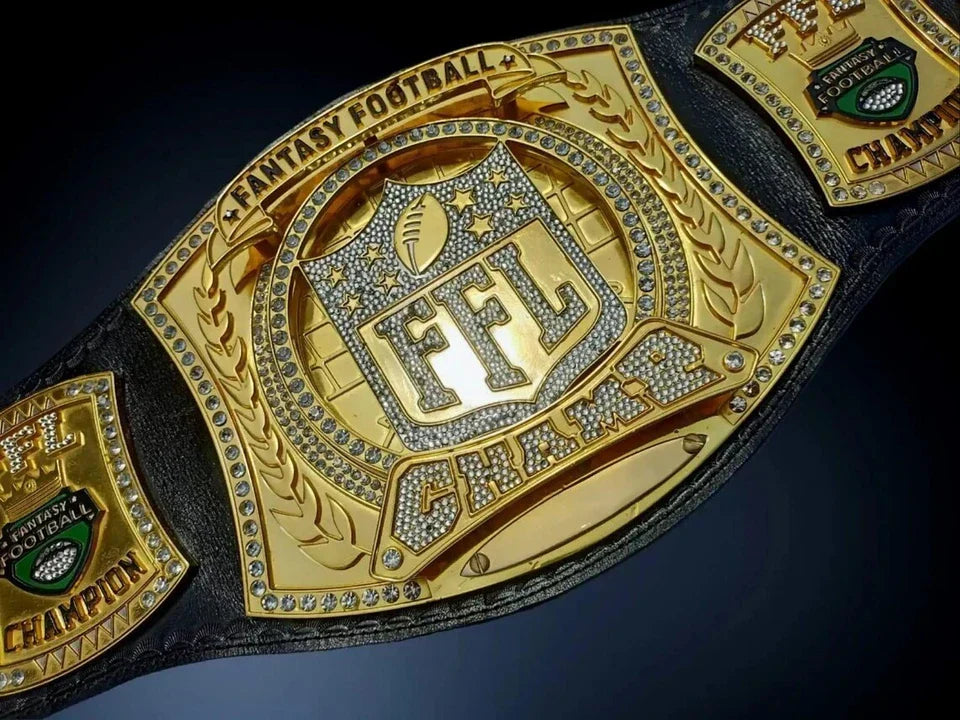 Fantasy Football Championship Belt – Gold FFL Champion Trophy Belt with Crystals