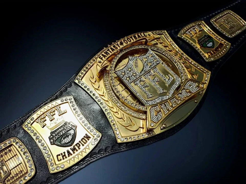 Fantasy Football Championship Belt – Gold FFL Champion Trophy Belt with Crystals